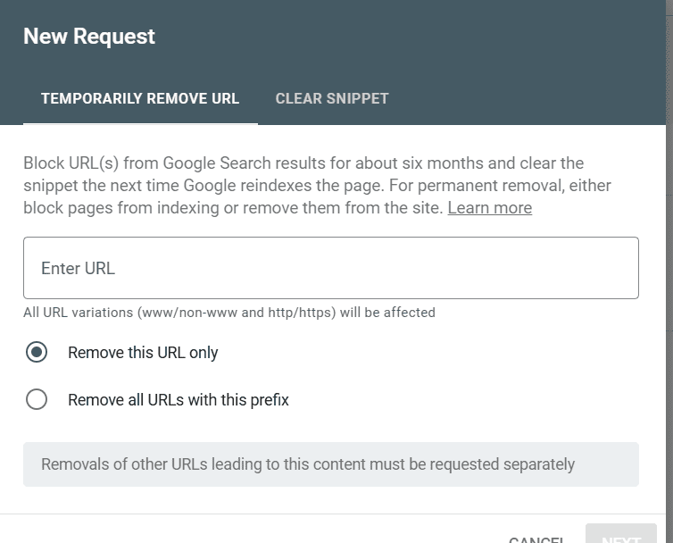Google Search Console New Request